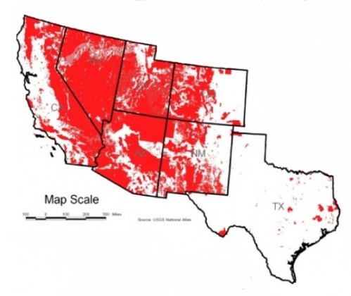 Federally Controlled State Lands (in red)
